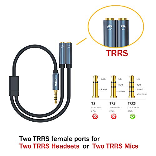 MillSO Headset Splitter for 2 TRRS Headphones or Mics 3 Feet 3.5mm Jack Adapter TRRS 4-Pole Splitter Male to Dual Female Adapter Compatible for 2 Headsets, Microphones to Mobile Phone, Laptop - size: 3 Feet - Standard