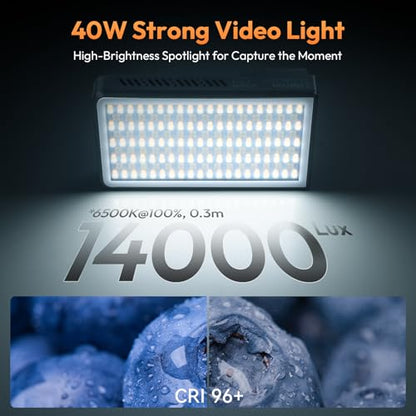 ULANZI 40W Bi-Color Portable Video Light, 5000mAh Rechargeable LED Camera Light, Battery, 8 Scene Modes, 2700-6500K Mini Studio Lighting for YouTube, Vlogging, Live Streaming, Photography - color: LM-P40Bi