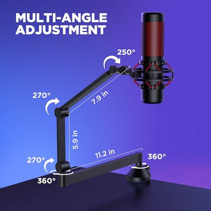 InnoGear Low Profile Mic Arm, 360° Rotatable Microphone Arm Stand Foldable Desk Mic Boom Arm with 3/8" to 5/8" Adapter for Fifine AM8 K669B Blue Yeti HyperX QuadCast SoloCast AT2020 and Other Mics - color: Black, style: 3-Axis Arm