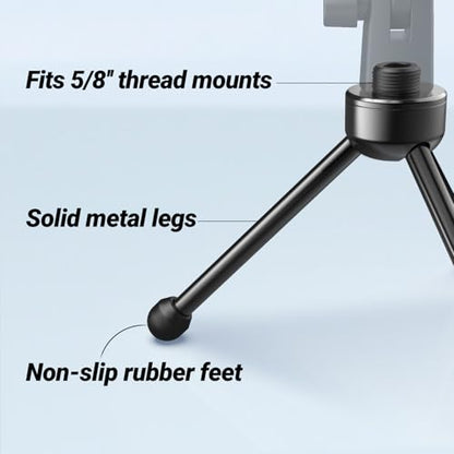 FIFINE Tripod Stand for Desktop Microphone with Non-slip Rubber Feet, Sturdy Metal Construction, Foldable Desk Mic Stand for Gaming, Podcasting, Meetings, Chatting