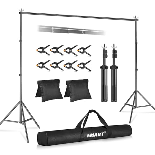 EMART Backdrop Stand 10x8.5ft(WxH) Photo Studio Adjustable Background Stand Support Kit with 2 Crossbars, 8 Backdrop Clamps, 2 Sandbags and Carrying Bag for Parties Events Decoration - color: Black, size: 10x8.5ft