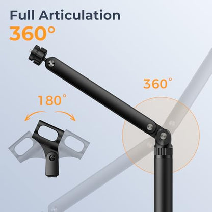 Desktop Microphone Stand, Adjustable Mounting Arm with Multiple Threads for Blue Yeti, Fifine, HyperX and More Mics, Webcams, Cameras - Ideal for Recording, Podcasting, Streaming