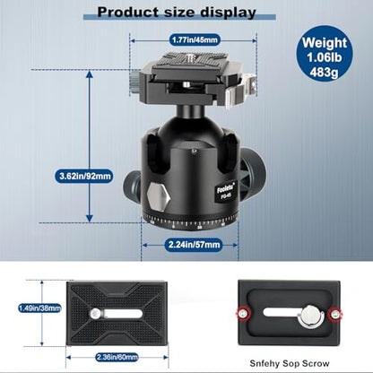 45mm Ball Head Aluminum Tripod Head 360° Rotating Panoramic Ballhead Compatible with Picatinny and Arca-Swiss for Hunting Shooting Tripod DSLR Camera, Max Load up to 44lb