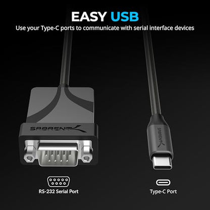 SABRENT USB-C to DB9 Serial RS-232 Adapter Cable 3FT, Prolific PL2303GS Chipset, USB 2.0, 1bps-12Mbps Baud Rate, for POS Terminals, Modems, GPS, Industrial Devices (CB-D9C3) - size: USB-C 3FT – RS-232