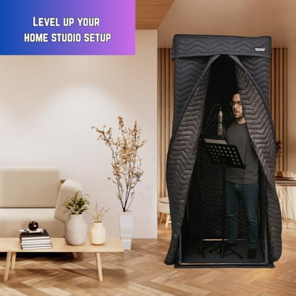 Portable Vocal Booth, Home Recording Studio, Echo-Free Sound Isolation Booth for Voice-Over, Singing (ZIGZAG-BLK, L) - size: L