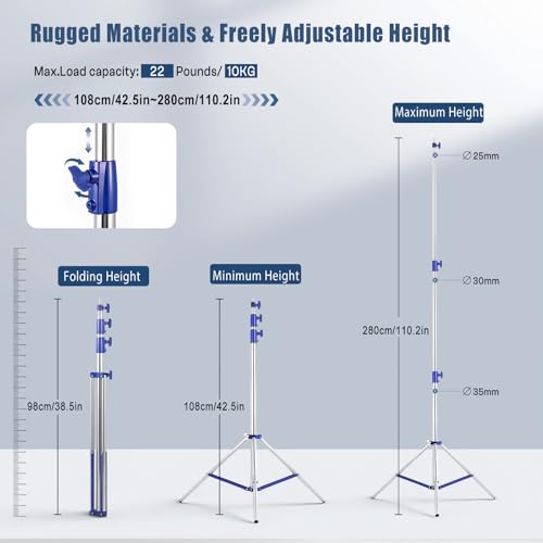 SH Light Stand Photography, 9.1ft/280cm Air Cushioned Studio Light Stand, Heavy Duty Metal Photo Video Tripod Stand with 1/4" to 3/8" Screw for Strobe, Camera, Ring Light, Softbox, Max Load 22lb/10kg - color: Blue