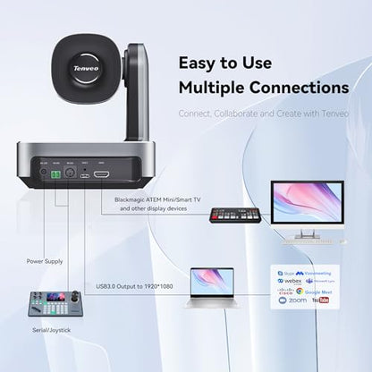 Tenveo VLoop 11X Optical Zoom PTZ Camera Conference Camera, USB3.0/HDMI FHD 1080P 60FPS, for Video Conferencing Live Streaming Church Services Worship Events Business Meeting, Red Dot Design Winner - color: Liquid Silver