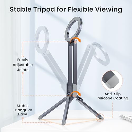 Itramax Magnetic Cell Phone Tripod,Adjustable Phone Holder for Desk,Portable Mini Tripod Phone Mount for Travel,Vlogging,Selfies,Compatible with MagSafe iPhone 17 16 15 14 13 12 & All Smartphones,Grey - color: Gray