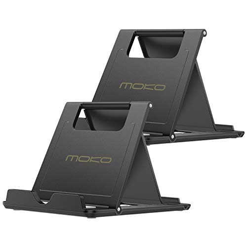 MoKo 2PCS Phone/Tablet Stand, Desktop Holder for 4-11" Device, Fit with iPhone 17/17 Air/17 Pro/17 Pro Max, iPhone 16/Pro/Pro Max/Plus, iPhone 15/Pro/Pro Max/Plus, iPhone 14/Pro/Pro Max/Plus - color: Black