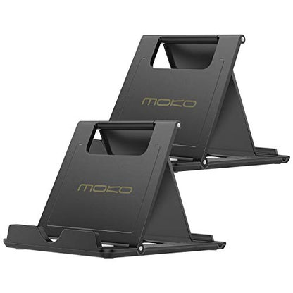 MoKo 2PCS Phone/Tablet Stand, Desktop Holder for 4-11" Device, Fit with iPhone 17/17 Air/17 Pro/17 Pro Max, iPhone 16/Pro/Pro Max/Plus, iPhone 15/Pro/Pro Max/Plus, iPhone 14/Pro/Pro Max/Plus - color: Black