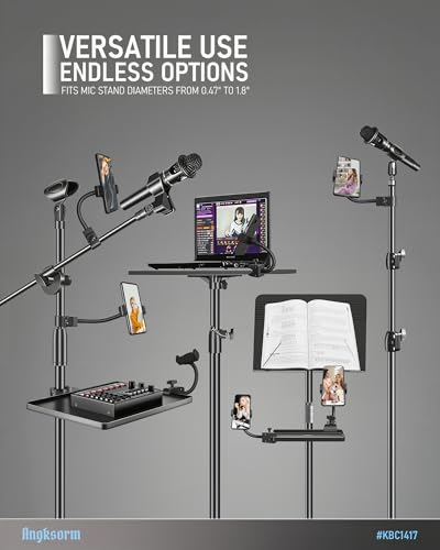 KBC1417 Mic Stand Phone Holder, Heavy-Duty Gooseneck Phone Holder with Super Clamp & Universal Phone Mount, Adjustable 360° Flexible Arm Clip for Mic Stand, Music Stand, Tripod, 13-INCH - size: 13" with Clamp