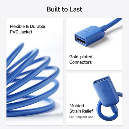 Cable Matters 2-Pack 5Gbps USB Extension Cable - 6ft, USB 3.0 Extension Cable, Male to Female USB3.0 Extender, Compatible with Webcam, VR Headset, Printer, Hard Drive, Blue - color: Blue, size: 6 Feet, style: 2-Pack