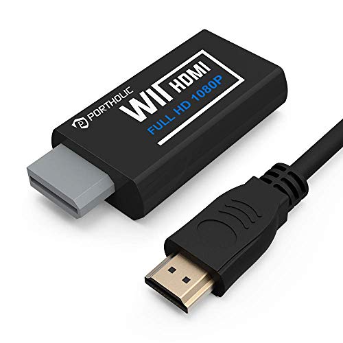 PORTHOLIC Wii to HDMI Converter 1080P for Full HD Device, Wii HDMI Adapter with 3.5mm Audio Jack&HDMI Output Compatible with Wii, Wii U, HDTV, Monitor-Supports Wii Display Modes 720P - color: Black