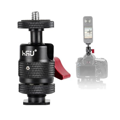 HSU Cold Shoe Mount Adapter, Aluminum 1/4”-20 Screw Hole 360° Rotation Camera Tripod Mount for Insta360 X4/X3/X2/X/RS/R/GoPro/Sony/DSLR Camera Flash and Other Cameras, Black