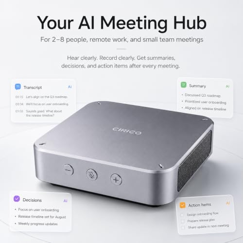 AI Conference Speakerphone Computer Speaker Voice Recorder | AI Meeting Summaries • 4 Mics • Noise Reduction • Bluetooth 5.3 • 24H Calls • For Individuals & Teams • Zoom/Teams/Meet/Webex
