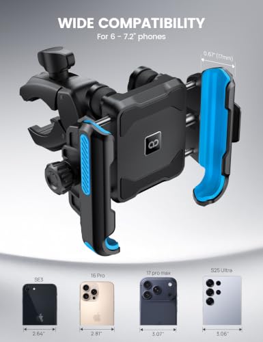 Lamicall Motorcycle Bike Phone Mount Holder for 6-7.2" Phones, Blue | Upgrade Vibration Dampener, Camera Friendly - color: Blue