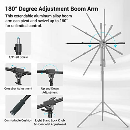 SmallRig 110"/9.2ft Photography Light Stand with Boom Arm, Heavy-Duty Aluminum Air-Cushioned Light Tripod Stand with 1/4" Screw for Softbox, Studio, Flash, Ring Light, Camera, 11lbs Max Load, RA-S280A - size: 9.2ft (with Boom Arm)