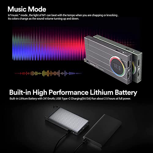Godox M1 RGB LED Full Color Video Light,Pocket Size RGB Mini Video Light，13W 2500k-8500k Adjustable,CRI97 TLCT97,Music Beats Light Function and 40 FX Lighting Effects with Aluminum Alloy Shell(Gray) - color: Gray