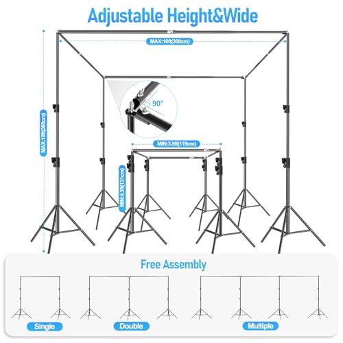 EMART Back Drop Adjustable Stand,10X10X10ft Square Backdrop Stand Heavy Duty Photography Background Support System Kit with 300° Rotatable Connector and 12 Spring Clamp for Party,Wedding,Photo Studio - size: 10×10×10ft(Square）