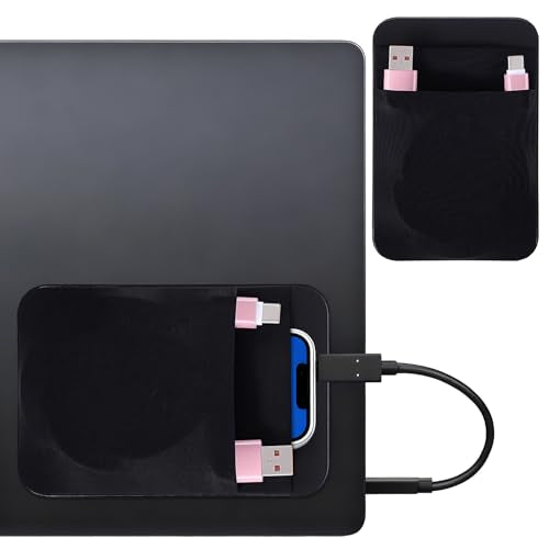 Portable Hard Drive Sleeve 2-Pocket Stick on Pouch with Reusable Adhesive SSD Hard Drives Carrying Case Computer Accessories Pouch Holder for Most Laptop External Solid State Drive Mouse USB Cable - color: black