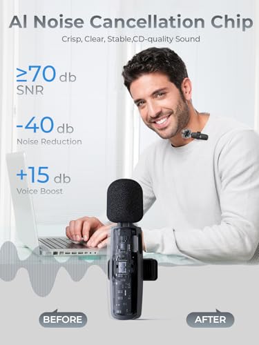 𝟕𝟎%𝐨𝐟𝐟 3-in-1 Wireless Lavalier Microphone: Mini Microphone 20H Battery, 80ft Range, DSP Noise Cancel - Plug & Play for iPhone Android, Live Streaming, Content Creators Programmes - color: Phantom Black