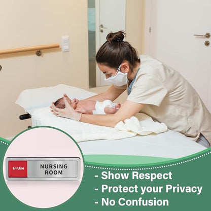 Nursing Room Door Sign with Slider, Do Not Disturb Privacy Office Sign, In Use/Available Acrylic Sliding Indicator for Business Hospital Home, Brushed Silver 8" x 2.6" - style: NURSING ROOM
