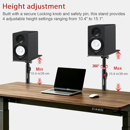 Studio Monitor Stands Tilt Clamp-on Desktop Speaker Stand 10.4"-15.4" Height Adjustable 12° Tilt Home Audio, Set of 2 - size: 12°Tilt Setting