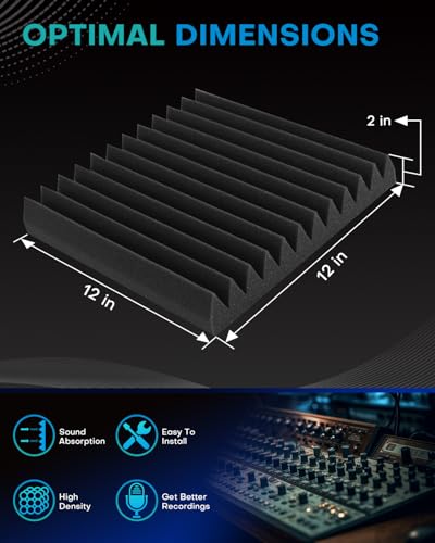 18 Pack Sound Proof Foam Panels for Walls, 2 X 12 X 12 Inches Acoustic Foam Panels, High Density Acoustic Panels Sound Absorbing, Noise Cancelling Studio Wedges, Black (NOT INCLUDE ADHESIVE) - size: 18Packs