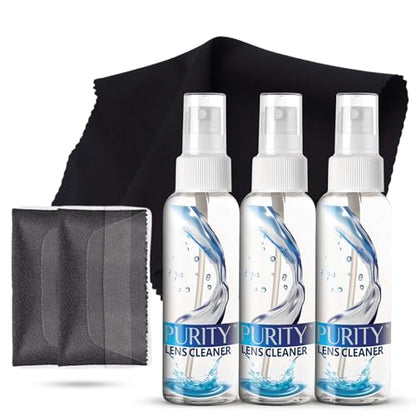 Purity Eyeglass Lens Cleaner Kit - 3 x 1oz Travel Size Lens Cleaner Spray Bottle + 2 Microfiber Cleaning Cloths - Safe for All Lenses (AR Coated Included), Eyeglasses and Screens - Clear - style: 5 Piece Set - 3 (1oz Lens Spray) + 2 (Microfiber Cloth)