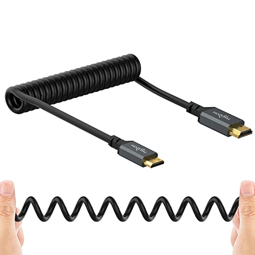 Twozoh Mini HDMI to HDMI Coiled Cable, Mini HDMI Coiled Cable Support 3D 4K UHD, 1080p, for Projector, Monitor, Tablet, Camcorder (HDMI 2.0) (Extend up to 1.5M/5FT) - size: 5 ft, style: Coiled 1-Pack