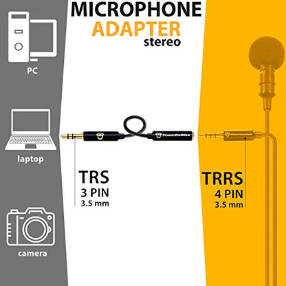 PowerDeWise TRRS to TRS Aux Male to Female Adapter Stereo - TRRS Adapter for iPhone and Android - Microphone 3.5mm Jack Adapter - Male Female Adapter for Lavalier Lapel Microphone
