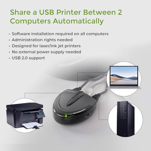 IOGEAR 2 Port USB 2.0 Switch - Auto Printer Switch - Manually or Auto Control - LEDs Indicate - Plug n Play - GUB231 - size: 2 Computer