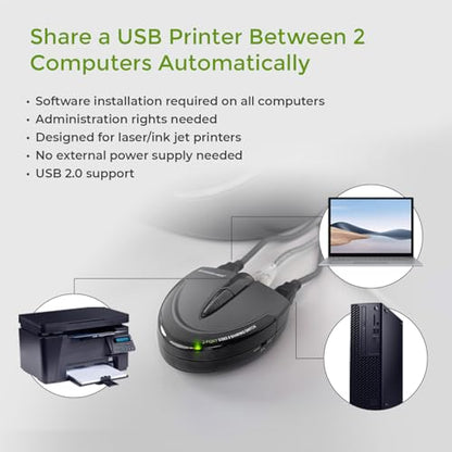IOGEAR 2 Port USB 2.0 Switch - Auto Printer Switch - Manually or Auto Control - LEDs Indicate - Plug n Play - GUB231 - size: 2 Computer