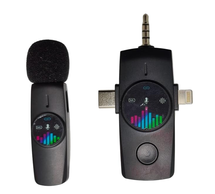 3-in-1 Wireless Lavalier Microphone: Mini Microphone 20H Battery, 80ft Range, DSP Noise Cancel - Plug & Play for iPhone Android, Live Streaming, Content Creators Programmes,Jet Black - color: Jet Black
