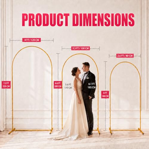 2 Pack Arch Backdrop Stand (7.2FT/6FT), Balloon Arch Stand, Metal Background Arch Stand, Backdrop Arch Frame, Wedding Arch for Backdrop - color: Gold