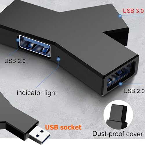 Black 3-Port Splitter Hub (2 USB 2.0 + 1 USB 3.0), USB Hub, Mini Laptop with USB 3.0 for Windows XP/Vista/7/8/10, Compatible USB Adapter for PC and Laptop Networking Products Computer Accessories