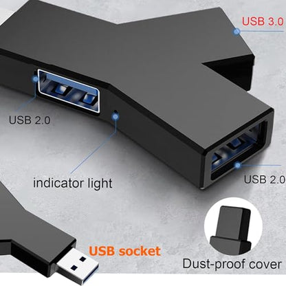 Black 3-Port Splitter Hub (2 USB 2.0 + 1 USB 3.0), USB Hub, Mini Laptop with USB 3.0 for Windows XP/Vista/7/8/10, Compatible USB Adapter for PC and Laptop Networking Products Computer Accessories
