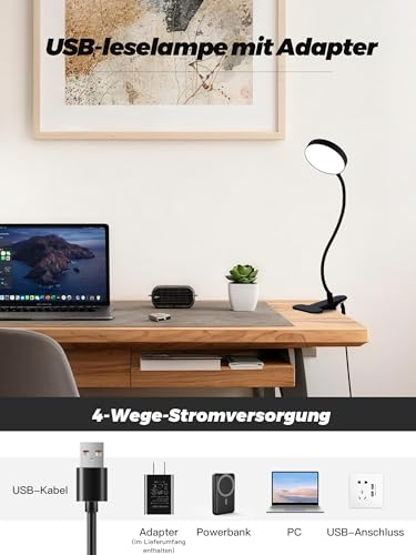 Clip on Light,10 RGB Colors+10 Brightness Clip on Desk Lamp with Clamp, 500 Lumen Bright 72 LED Desk Light, USB Adapter Reading Lights for Books in Bed/Headboard/Bedside Table/Bedroom/Dorm/Home Office - color: Black