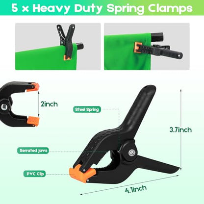 Green Screen Backdrop Kit, 10 x 6.5 Ft Portable Green Screen with T-Shaped Stand, Carrying Bag, 5 Clamps, Photography Greenscreen Background Kit for Streaming, Gaming, Zoom - size: 10 x 6.5 ft