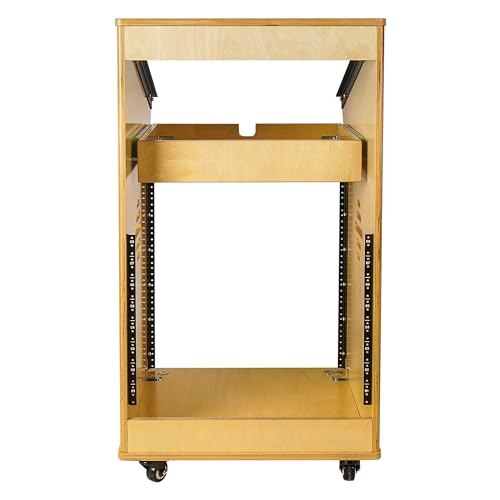 Sound Town DIY Solid Baltic Birch Plywood Recording Studio Rack, Audio Equipment Rack with 11U Slant Mixer Top,12U Front, 2U Drawer, Rubber Feet, Casters, Golden Oak (SDRK-M11X12) - size: 12U,Golden Oak