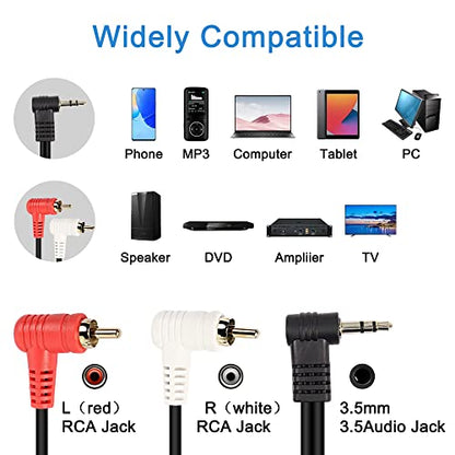 XMSJSIY 90 Degree Right Angle 3.5mm to 2 RCA Cable, Angle 1/8" 3.5mm TRS Male to 2RCA Male Stereo Y Splitter Adapter Connector for MP3,Smartphones,Tablets -2PCS (0.25M)