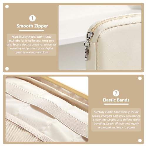 Travel Cable Organizer, Tech Pouch Electronics Organizer Travel Case, Portable Lightweight All-in-One Storage Bag for Cords, Charger, Phone, USB Cables, Hard Drive, Flash Drive (Beige, Large)