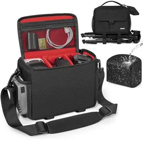 GMAK Waterproof Camera Bag for Photographers, Anti-shock Camera Shoulder Bags with Water-resistant Rain Cover, Camera Case Compatible for DSLR/SLR/Mirrorless Cameras, 9'' × 4.7'' × 7.5'', Black - color: Black, size: Large