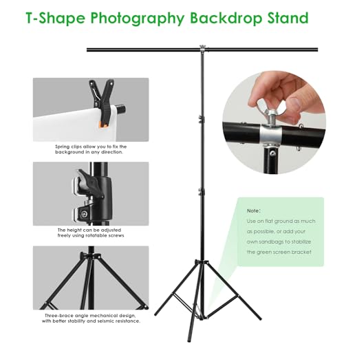 Green Screen Backdrop Kit, Portable Greenscreen Background with T-Shaped Stand, 5 Clamps & Carrying Bag for Photography, Streaming, Zoom, Gaming, (White, 6.5 Feet X 5.0 Feet) - color: 78×59IN White
