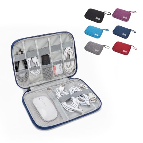 Electronics Organizer Travel Case - Water-Resistant Tech Bag for Cables, Chargers & Cord Management - Small Portable Pouch for Travel Accessories, Gear Bag for Airplane & Business - color: deep blue, size: S