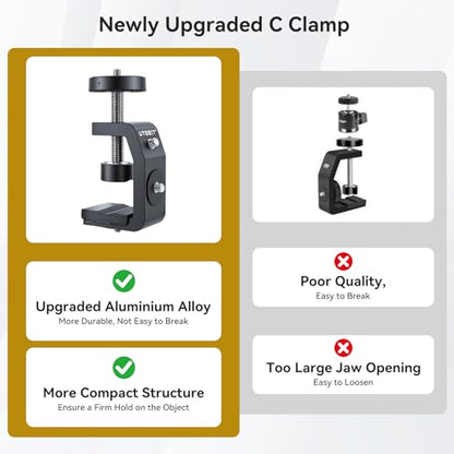 UTEBIT 40mm C-Clamp Camera Mount with Mini Ball Head, Black | 1/4 Thread Hole Metal Clamp with 360° Swivel Ballhead Camera Mount 1/4 Hot Shoe Adapter for Camera Desk Bicycle Woodworking - size: 40mm
