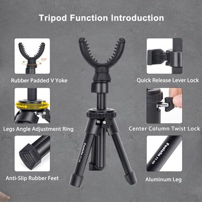 Portable Shooting Rest Tripod Rifle Stand for Range, 360 Rotation V Yoke Holder - Lightweight Bench Rest for Target Shooting, Hunting and Outdoor Activities - size: 11-21" Black