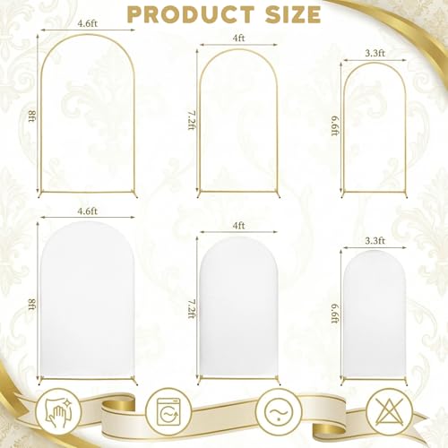 Toolterritary Set of 3 Metal Arch Backdrop Stand with Cover Set, (8FT, 7.2FT, 6.6FT Wedding Arch and Cover Set), Backdrop Arch for Party, Baby Shower, Birthday, and Graduation Ceremony - color: White, size: 8ft+7.2ft+6.6ft