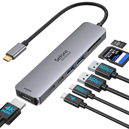 USB C Hub HDMI Adapter for MacBook Pro/Air, 7 in 1 USBC Dongle with HDMI, microSD/SD Card Reader, USB C Data Port,100W PD, and 2 USB 3.0 Compatible for MacBook Pro/Air, Dell XPS, Lenovo Thinkpad. - color: Space Gray