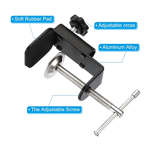 PATIKIL 0.51" Hole Dia. Desk Table Mount Clamp, Universal C Shape Desk Clamp with Adjustable Screw for Mic Microphone Arm Lamp Stand, Black